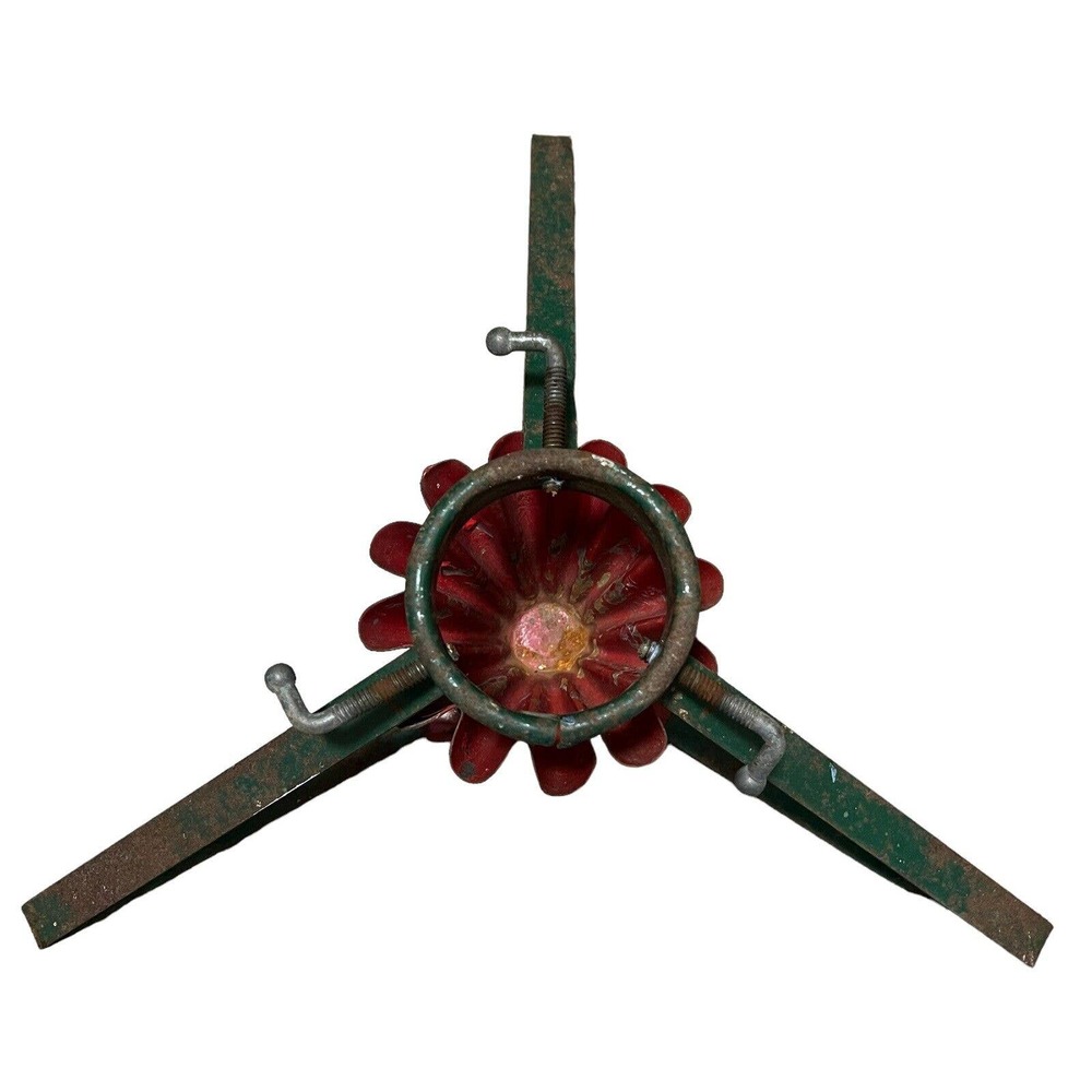S&B Mfg. Co Milwaukee Christmas Tree Stand Fluted Red Green Metal Vintage 1950's - Picture 3 of 8
